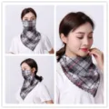 Women's breathable chiffon sun protection face mask and neck scarf for outdoor cycling - No. 19 (Black White Red Plaid)