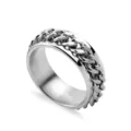 Macro view showing the intricate rotatable curb chain detail on the stainless steel band. - Size 6 / Silver