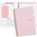 Close-up detail of pink spiral non-dated weekly planner showing cover and interior layout - A5 / Pink