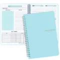 Detailed view of internal pages and cover of this light blue spiral weekly planner. - A5 / Blue