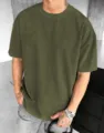 T-shirt classica da uomo a girocollo in maglia a coste verde oliva con vestibilità comoda - Taglia S / Top / Verde militare