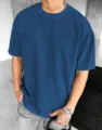 T-shirt da uomo blu reale con trama a coste, vestibilità rilassata e girocollo - Taglia S / Top / Blu