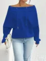 Dettaglio della felpa blu elettrico con spalle scoperte, coulisse e vestibilità comoda - 3XL / Top / Blu