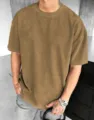T-shirt da uomo casual a girocollo con texture a coste verticali color marrone - Taglia S / Top / Marrone