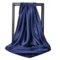 Elegant navy blue satin square scarf for styling, performance or sun protection. - 90*90cm / Navy Blue