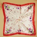 Elegant square silk neckerchief featuring a red border and delicate purple floral patterns - Red Border Floral Style (Style 1)