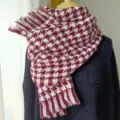 Close-up of maroon and white houndstooth scarf with elegant tassel details for winter - Wine Red / 180*70