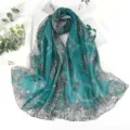 Elegant green lightweight chiffon scarf featuring leopard spots and golden chain link print - 155*47cm / Lake Blue
