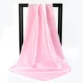 Elegant 90cm pink satin square scarf with silky luster for hair styling and sun protection - 90*90cm / Pink