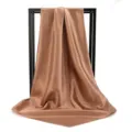 Detail view of premium champagne satin silk square scarf with elegant draped fabric texture - 90*90cm / Khaki