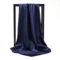 Elegant navy blue solid color silk satin square scarf for professional business wear - 90*90cm / Navy Blue