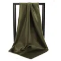 Detailed view of deep olive green silk-like square scarf draped on a black frame. - 90*90cm / Army Green