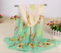 Lightweight mint green chiffon scarf with colorful butterfly print gradient shawl - Mint Green Butterfly (No. 5)