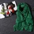 Emerald green pearlescent linen blend scarf showing elegant fabric texture and sheen - 180x80cm / Green