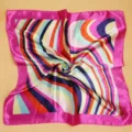 Macro view of professional silk square scarf featuring vibrant pink and multi-color stripes - Rose Red Border Multi Diagonal (Style 3)