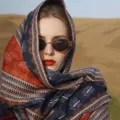 Ethnic style printed cotton linen scarf and shawl for sun protection and beach travel - 180x90cm / Desert Blue