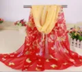 Elegant long chiffon scarf with butterfly print for sun protection and style - Red Yellow Patchwork Butterfly (No. 9)