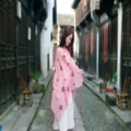Elegant pink embroidered cotton linen shawl with ethnic floral patterns in scenic street - 90x180cm / Light Pink