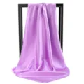 Detail view of elegant purple satin square scarf with a smooth, glossy draped texture - 90*90cm / Light Purple