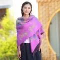 Ethnic style purple thick shawl scarf with floral patterns and fringe detail - S / Purple