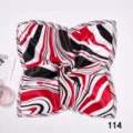 Close-up of square silk scarf with red, black, and white zebra abstract pattern details - Red Black White Abstract Wave (Style 13)