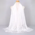 Elegant white hollow lace scarf with long tassels, breathable nylon shawl for women variant - 170x65cm / White