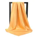 Detail showing the elegant drape and silk luster of a solid gold satin square scarf. - 90*90cm / Yellow