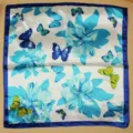 Professional square silk scarf featuring blue floral and butterfly prints for uniforms - Blue Butterfly Floral (Style 16)