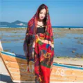 Bohemian ethnic style floral paisley print beach shawl for sun protection scarf - 180x90cm / Vintage Ethnic