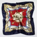 Close-up of elegant silk square scarf with vintage belt and chain pattern design - Vintage Chain Belt Buckle (Style 19)