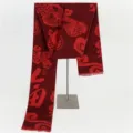 Traditional red Chinese winter scarf featuring woven Fu blessing character and koi fish patterns - 180cm*32cm / Double Fish Blessing