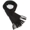 Classic solid black imitation cashmere scarf for women with soft tassel fringe detail - Black