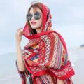 Ethnic style red patterned beach shawl and sun protection scarf for women - 180x90cm / Red Geometric