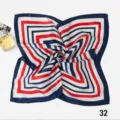 Top-down detail of professional silk scarf with red and navy blue geometric stripes - Red White Navy Isometric Stripe (Style 22)