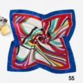 Professional square silk scarf with vibrant colorful abstract line pattern - Royal Blue Border Abstract Stripe (Style 23)