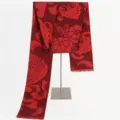 Elegant Chinese red cashmere feel scarf featuring traditional floral butterfly patterns - 180cm*32cm / Auspicious Ruyi Style