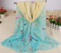 Light blue floral chiffon scarf with colorful butterfly print shawl for women's summer wear - Light Blue Yellow Patchwork Butterfly (No. 2)