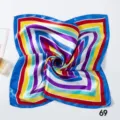 Detailed macro view of a colorful striped satin square scarf for elegant professional wear - Colorful Geometric Concentric Stripe (Style 24)