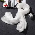 Elegant pearl white long scarf for women with soft sheer texture and subtle luster - 180x80cm / White