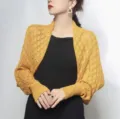 Elegant women's yellow knitted honeycomb shrug bolero for sun protection and warmth - Tops / 60-80cm / Yellow