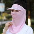 Breathable pink ice silk sunscreen face mask with visor for outdoor cycling protection. - One Size (Head Circumference 55-60cm) / With Brim / Pink