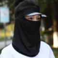 Outdoor UV protection ice silk face mask with sun visor for full face coverage - One Size (Head Circumference 55-60cm) / With Brim / Black