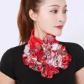 Elegant red ruffle neck gaiter with floral pattern, decorative fake collar for women - Red / One Size