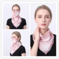 Pink plaid chiffon UV protection face scarf mask for women shown in multi-angle detail - No. 25 (Pink White Plaid)