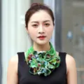 Stylish green floral ruffled neck scarf fake collar for women spring accessory - Green / One Size
