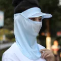 Light blue breathable ice silk sun protection face mask and visor for summer outdoor sports - One Size (Head Circumference 55-60cm) / With Brim / Blue