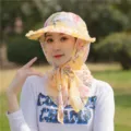 Elegant women's yellow floral sun protection hat featuring a protective neck cover - One Size / Yellow Peony