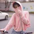 Pink ice silk sun protection jacket for women cycling and outdoor sport activities - One Size / Tops / Leather Red