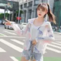 Lightweight breathable women's sun protection jacket with colorful abstract print and hood - 3XL / Tops / White Camouflage