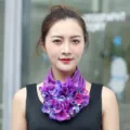 Elegant purple ruffled neck scarf with abstract pattern for stylish women's spring accessory - Purple / One Size